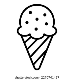 Icon of ice cream in waffle cone. Sweets, frozen juice, sugar, ice cream truck, icing, dairy products. Food concept. Vector line icon on isolated white background