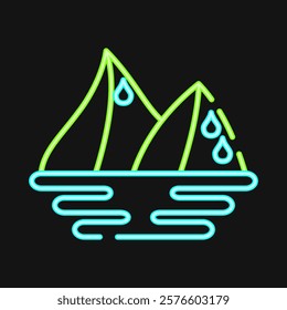 Icon ice melting. Global warming elements. Icon in neon style.