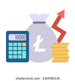 Icon with ico blockchain concept, safe bitcoin, cryptocurrency mining, startup project. Composition with mining of cryptocurrency, coins, banknotes, system users pool, security. Vector illustration. 