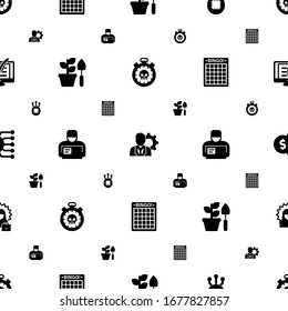 Symbolsymbole Muster nahtlos. Einschließlich bearbeitbarer Ausfüllungsfrist, Manager, Gabelung, Gartenarbeit, Lieferservice, Bingo, Marketing-Budget, erfolgreiche Frauensymbole. Icons für Web und Mobile.