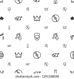 icon icons pattern seamless white background. Included editable outline crown, man hairstyle, jumpsuit, chicken, download music, CD, road barrier icons. icon icons for web and mobile.