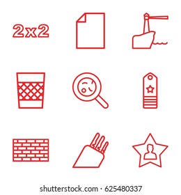 Icon icons set. set of 9 icon outline icons such as bacteria, favourite user, trash bin, knife, lighthouse, rank, blackboard, paper