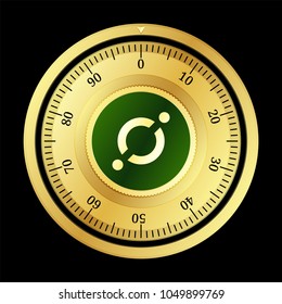 Icon (ICX) cryptocurrency safe lock. Eps10 vector illustration isolated on black background.