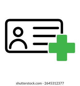Icono de una tarjeta de Identificación con un signo más, que simboliza el registro de un nuevo usuario, la creación de una Cuenta o la adición de un miembro. Estilo minimalista plano.