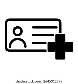 Icono de una tarjeta de Identificación con un signo más, que simboliza el registro de un nuevo usuario, la creación de una Cuenta o la adición de un miembro. Estilo minimalista plano.