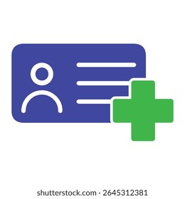 Icono de una tarjeta de Identificación con un signo más, que simboliza el registro de un nuevo usuario, la creación de una Cuenta o la adición de un miembro. Estilo minimalista plano.