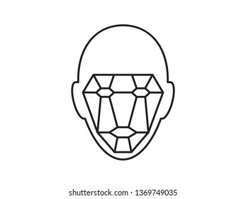 Icon of identity biometric verification sign. Face recognition system. Scanning grid tehnology vector symbol.