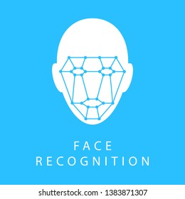 Icon of identity biometric verification sign. Face recognition system. Scanning grid tehnology vector symbol.