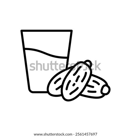 Icon of iftar or breaking the fast with a glass of water and dates
