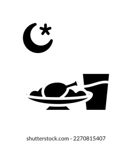 icono Iftar, icono que rompe el ayuno, comida ramadán, icono Ramadán en ayunas, ilustración vectorial, color editable