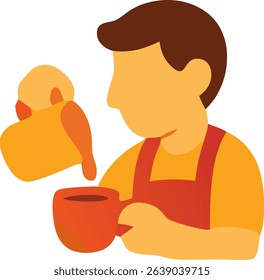 Icon Illustrated of a barista skillfully pouring liquid into a cup, showcasing coffee preparation and service with a modern design and vibrant colors
