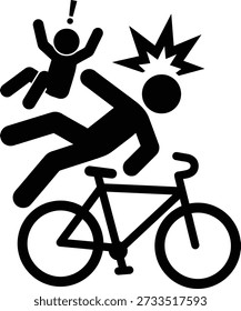 Ícone ilustrando uma colisão de bicicleta causando a queda de um ciclista, possivelmente envolvendo outra pessoa