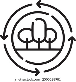 An icon illustrating a circular cycle of growth with trees, symbolizing environmental sustainability, recycling, and eco-friendly practices. EPS