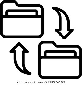 Icono que ilustra la sincronización de carpetas, ideal para almacenamiento en la nube, uso compartido de archivos y diseños de interfaz de usuario de administración de datos.