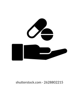 Ícone que Ilustra Pílulas de Mão e Objetos de Medicação