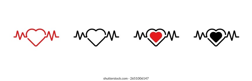 Icon illustrating heartbeat with heart symbol in different variations, showing health representation.