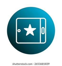 Ícone que ilustra um dispositivo eletrônico moderno com uma estrela proeminente dentro de um fundo de gradiente de círculo azul