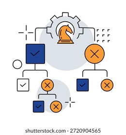 Icono que ilustra un proceso de toma de decisiones suave e intencional desde el pensamiento hasta la acción.