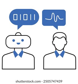 An icon illustrating the Turing Test concept with AI elements, highlighting AI intelligence evaluation, machine learning advancements, human-computer interaction, and cognitive computing.