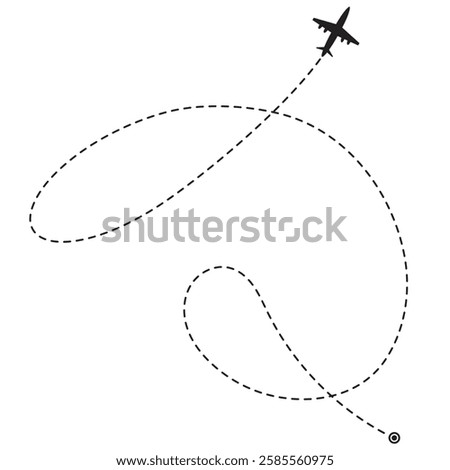 icon illustration airplane flying and dotted line curve. map marker location pin. white background