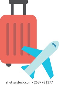 Icon illustration of airplane and suitcase sign
