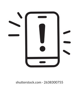 Icon illustration of alert notification on mobile phone, indicating a critical issue or important information that requires immediate attention.
