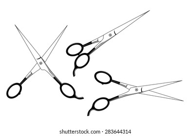 Icon. Illustration barber scissors isolated on white background. Realistic steel scissors with gold detail. Scissors, opening haircutting shears for Hairdressers salon. Vector. EPS 10 Illustrator.