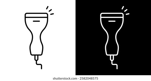 Icon illustration of a barcode scanner, editable paths, black and white