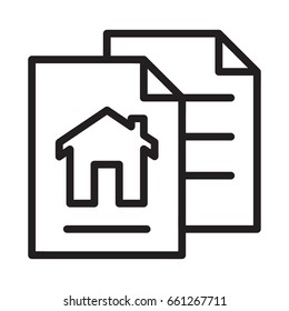 Icon illustration for bookkeeping document / contract letters, especially for real estate business, visualized with outline design style.