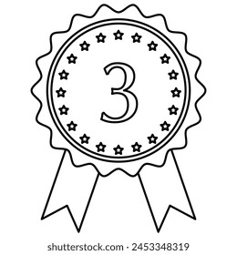 Icon illustration of a broken line Drawing third place medal with a ribbon.