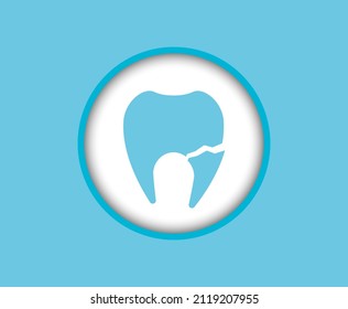 Ilustración de icono de una raíz dental rota en un fondo azul