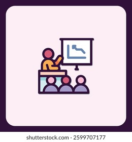Icon illustration of a business presentation with graph, business theme