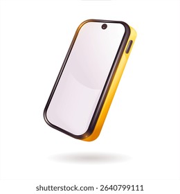 A icon, illustration of a cell phone with a vibrant yellow case in the style of 3D realism, cartoon design, 3D plastic with glossy highlights
