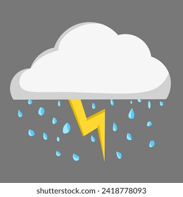 icon illustration of cloudy clouds accompanied by rain and lightning, graphic vector illustration