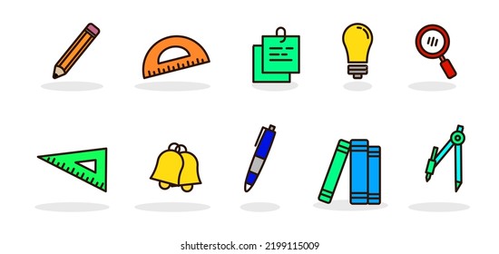 Icon, Illustration colorful fun, cartoonish about education or school, editable color for fill and line, easy to use. Let's make your design easier