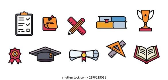 Icon, Illustration colorful fun, cartoonish about education or school, editable color for fill and line, easy to use. Let's make your design easier