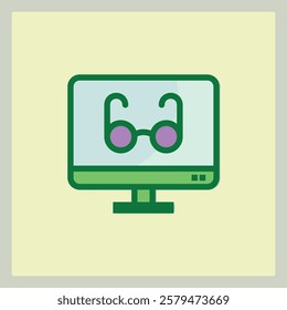 Icon illustration of a computer monitor displaying eyeglasses for a reading mode feature