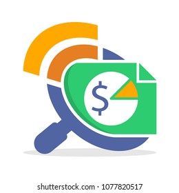 icon illustration with the concept of analytics solution and sharing information about taxation