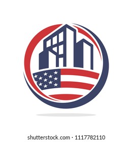 icon illustration conceptualizing the development of property construction business, with the spirit of American nationality.
