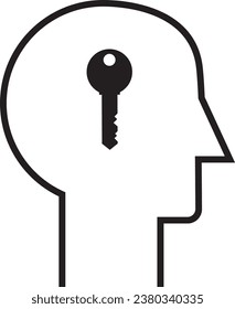 Icon illustration of the contents of a person's head thinking about a key