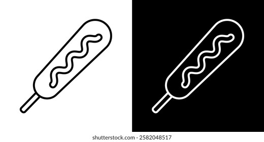 Icon illustration of a corn dog, editable paths, black and white