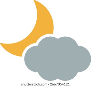 Ilustração de ícone de lua crescente e sinal de nuvem
