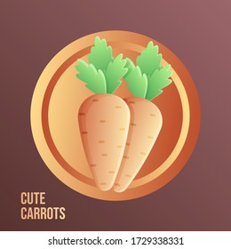 icon illustration cute carrot, vegetables set fresh fruit on circle retro concept, for food and cook