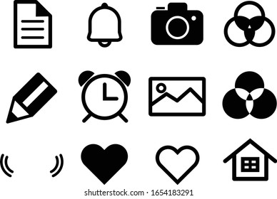ilustración de icono por vector.
Nota, alarma, cámara, etc.