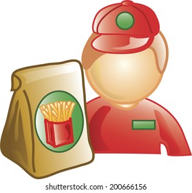 Icon Illustration Of A Fast Food Worker. Part Of The Food Industry Icon Series.