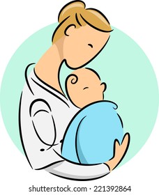 Icon Illustration Featuring a Doctor Cradling a Newborn