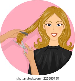 Icon Illustration Featuring A Girl Getting Her Hair Cut