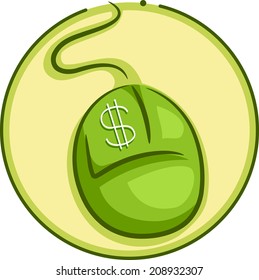 Symbol-Illustration mit einer grünen Maus mit einem Dollar-Zeichen