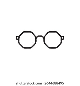 Icon illustration featuring an octagon shaped pair of eyeglasses with a simple black outline perfect for graphic designs and logos.