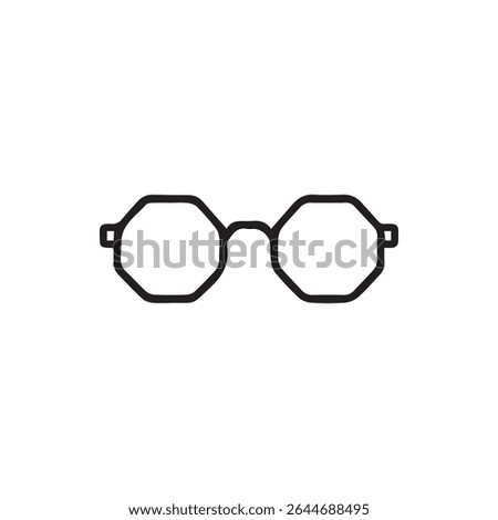 Icon illustration featuring an octagon shaped pair of eyeglasses with a simple black outline perfect for graphic designs and logos.